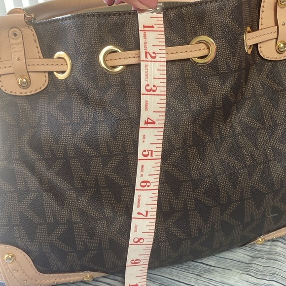 Michael Kors Brown Logo Canvas Satchel Tote with Leather Trim gold-tone hardware - Picture 13 of 16